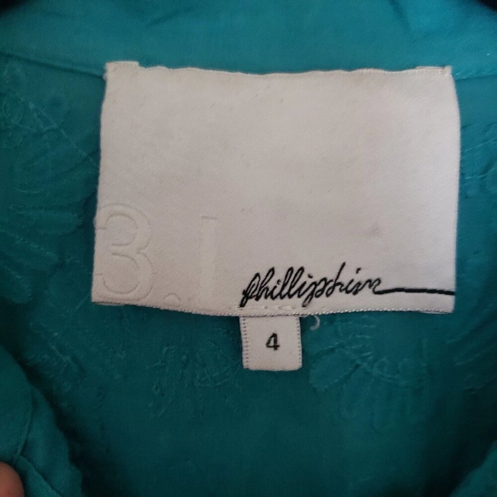 3.1 Phillip Lim Embroidered Embellished Baby Doll Teal Womens Boho Blouse Sz 4 - Picture 7 of 7